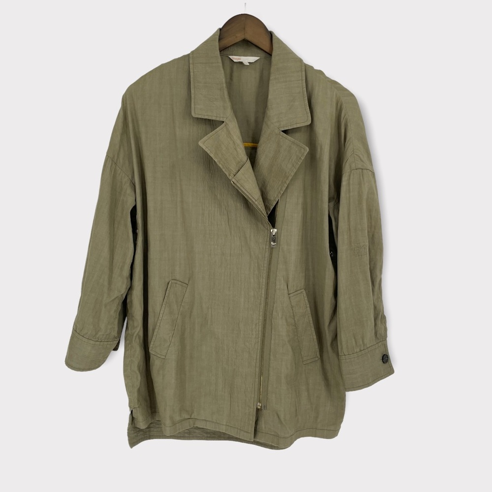 Maje Olive Green Asymmetric Zipper Crepe‎ Oversized Jacket